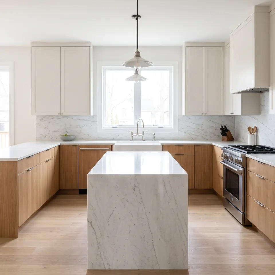 Kitchen countertops wiped down and left clear