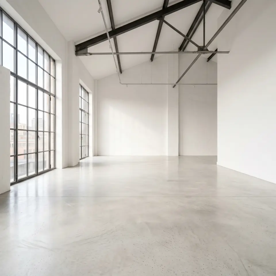 An interior space emptied and swept after a junk removal haul-away