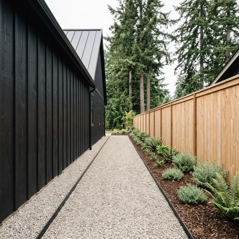 Bellingham side yard cleared to clean gravel and fresh planting