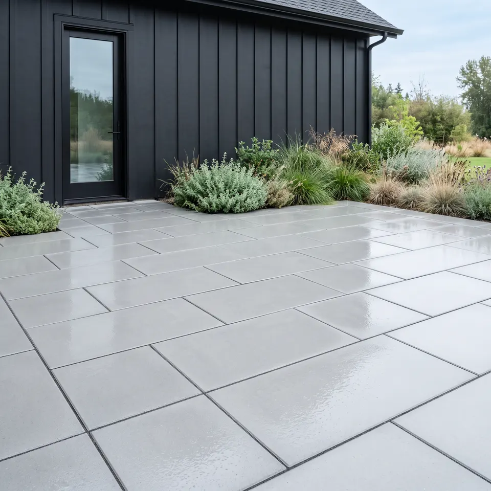 Paver patio with a soldier-course border, pressure washed at a Bellingham home
